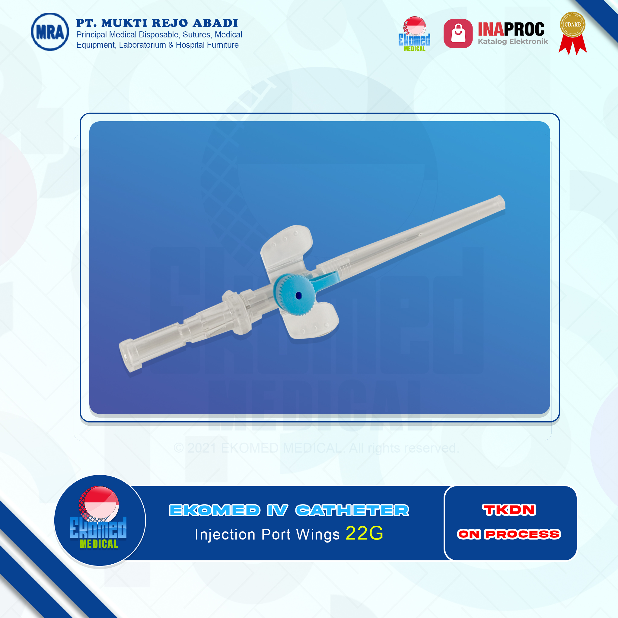 EKOMED Intravenous Catheter Injection Port with Wing 22 G