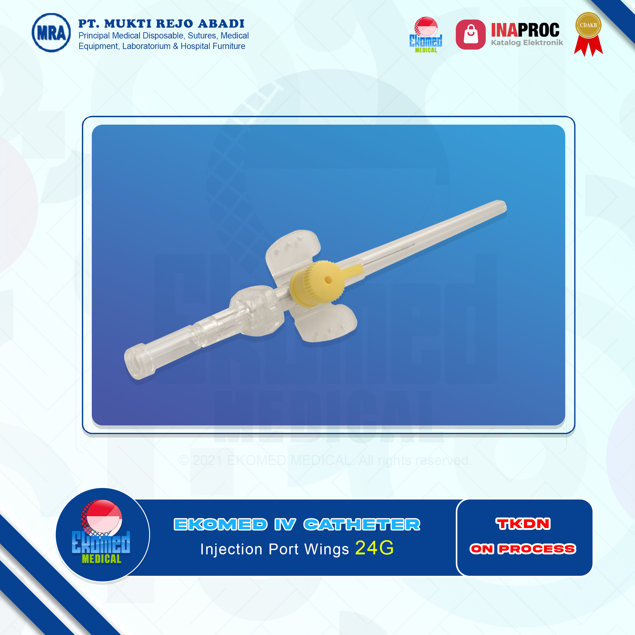 EKOMED Intravenous Catheter Injection Port with Wing 24 G