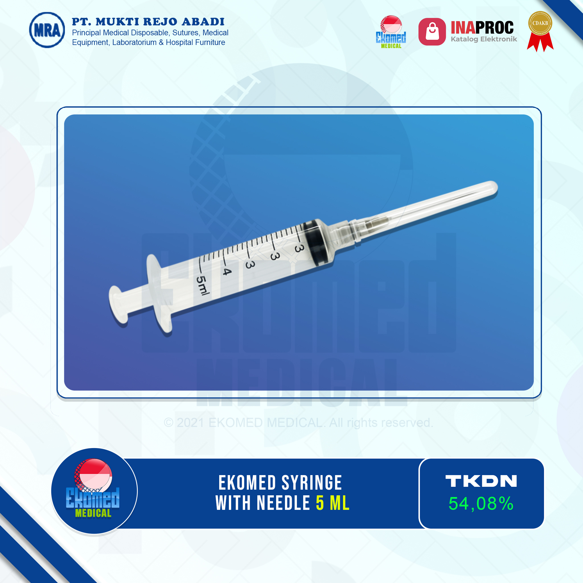 EKOMED Syringe With Needle 5ml/cc